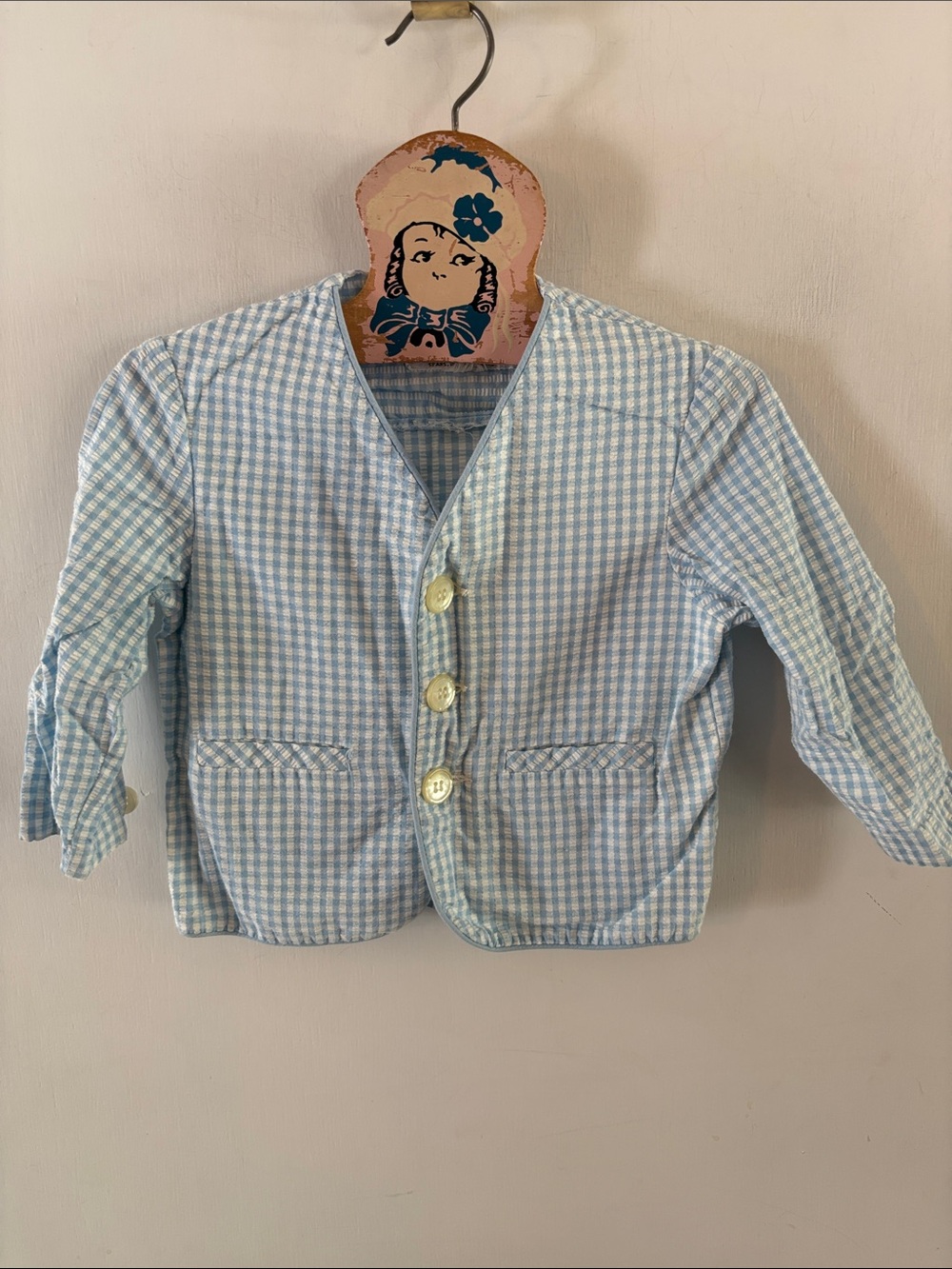 Vintage 1964 Pooh Disney powder blue gingham seersucker blazer Size 3T